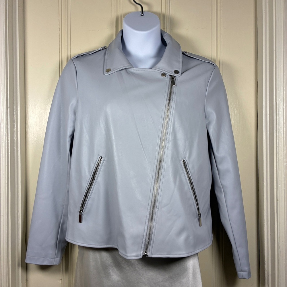 Pure Navy Jacket XL Vegan Faux Leather gray moto biker bomber neutral minimalist - Picture 2 of 6